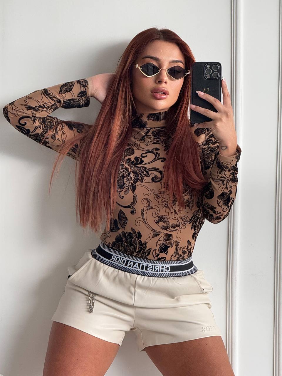 BODY MANGA LARGA CON GAMUZA FLORES