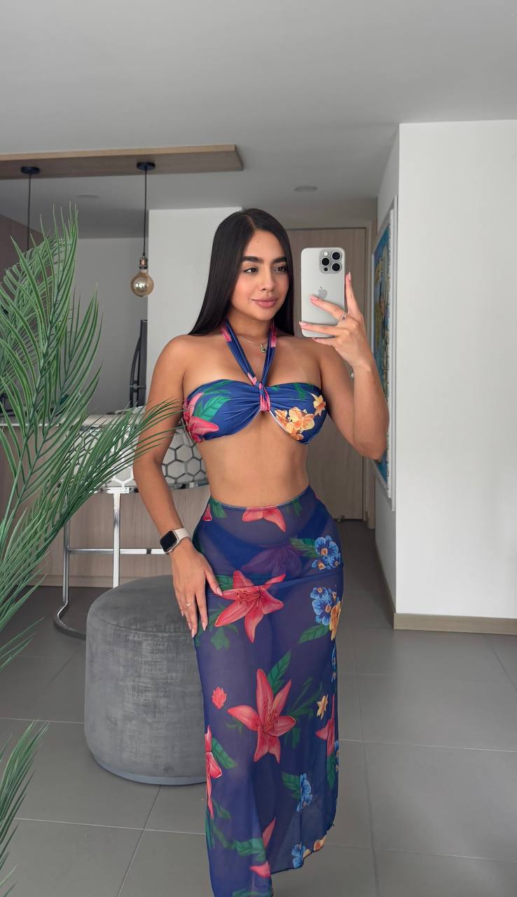 VESTIDO DE BAÑO 3 PIEZAS FALDA