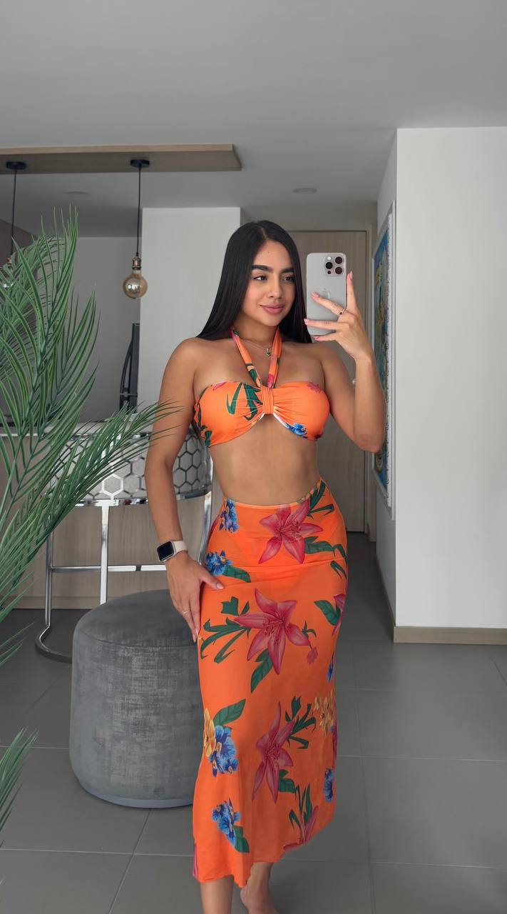 VESTIDO DE BAÑO 3 PIEZAS FALDA